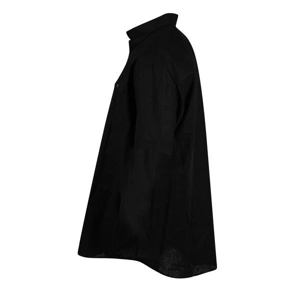 Sean John Men's Big & Tall Button Front Linen Short Sleeve Shirt Black Size 3XB