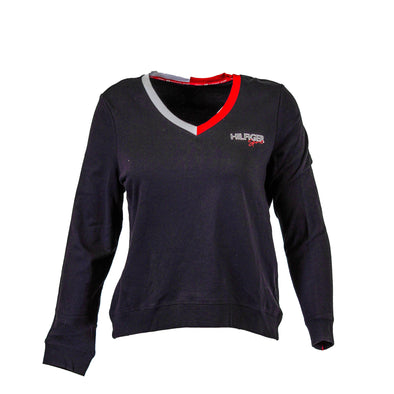 Tommy Hilfiger Women's Sport Varsity V Neck Sweatshirt Black Red White Size XL