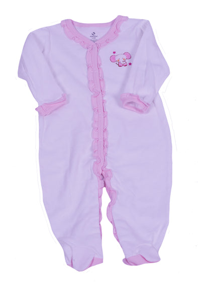 Absorba Baby Girl's One Piece Snap Front Elephant Footie Outfit White Pink 6/9 M