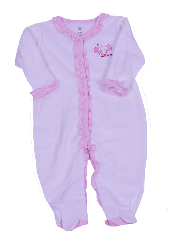 Absorba Baby Girl's One Piece Snap Front Elephant Footie Outfit White Pink 6/9 M