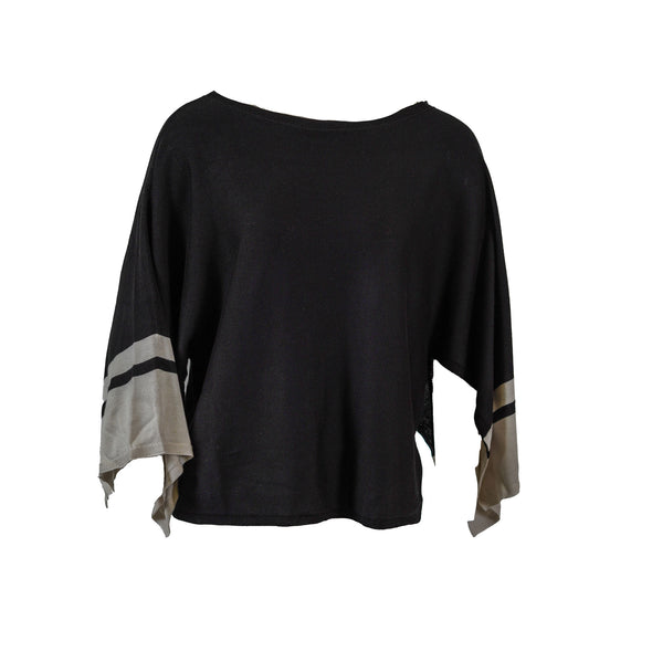 Eileen Fisher Women's Colorblocked Split Sleeve Sweater Black White Size XS