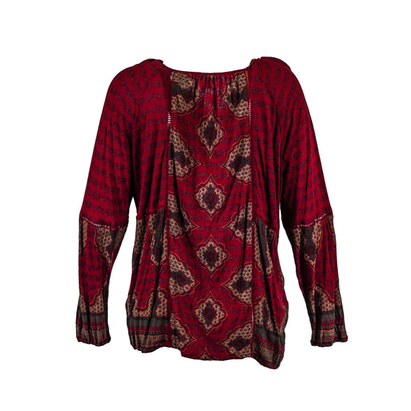 Lucky Brand Women's Trendy Plus Size Printed Peasant Top Maroon Size 2X