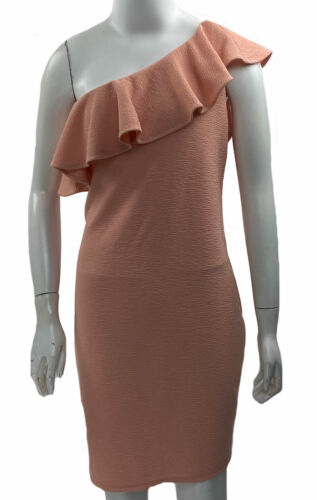 BCBGeneration Women's One Shoulder Ruffle Bodycon Dress Coral Rose Size Large
