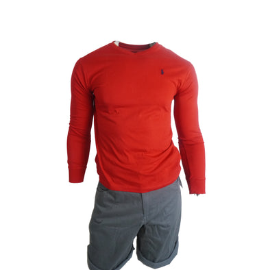 Polo Ralph Lauren Big Boy's Long Sleeve V Neck Shirt Red Size Large