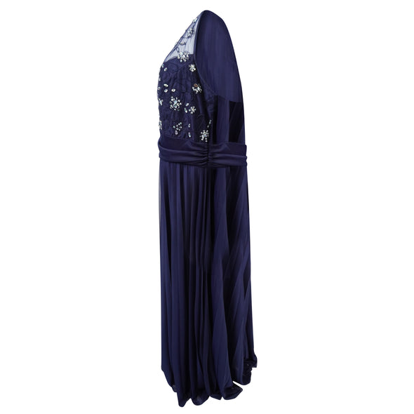 B Darlin Women's Plus Size Rhinestone Halter Full Length Gown Navy Blue Size 24W