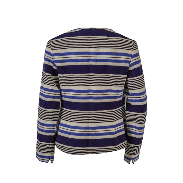 Anne Klein Women's Plus Striped Knit Open Front Lined Jacket Blue White Size 22W