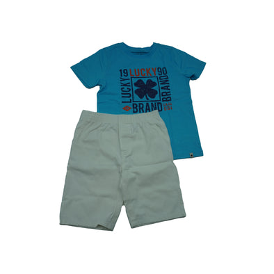 Lucky Brand Boy's Short Sleeve Shirt Short Set Blue White Orange Size 6