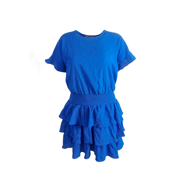 Michael Kors Women's A Line Textured Tiered Knee Length Dress Coral Blue Size XL