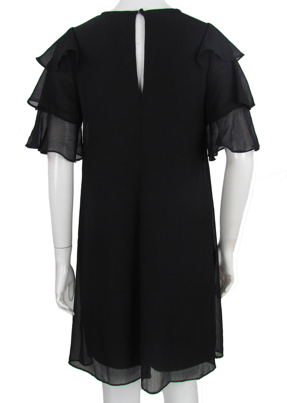 Calvin Klein Women's V Neck Tiered Chiffon Dress Black Size 2