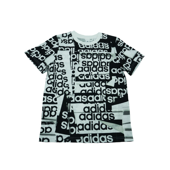 Adidas Boy's Short Sleeve Cotton Jersey Logo T Shirt White Black Size 6