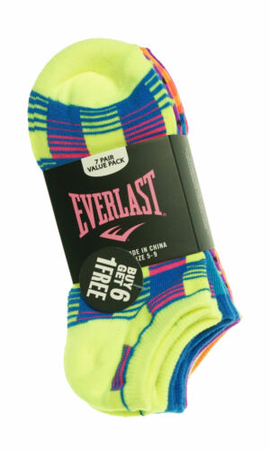 Everlast Women's 7 Pair Value Pack No Show Bright Color Socks Blue Yellow Multi