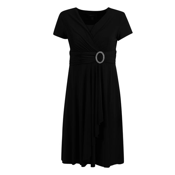 R & M Richards Women's Short Sleeve Faux Wrap Dress Black Size 14